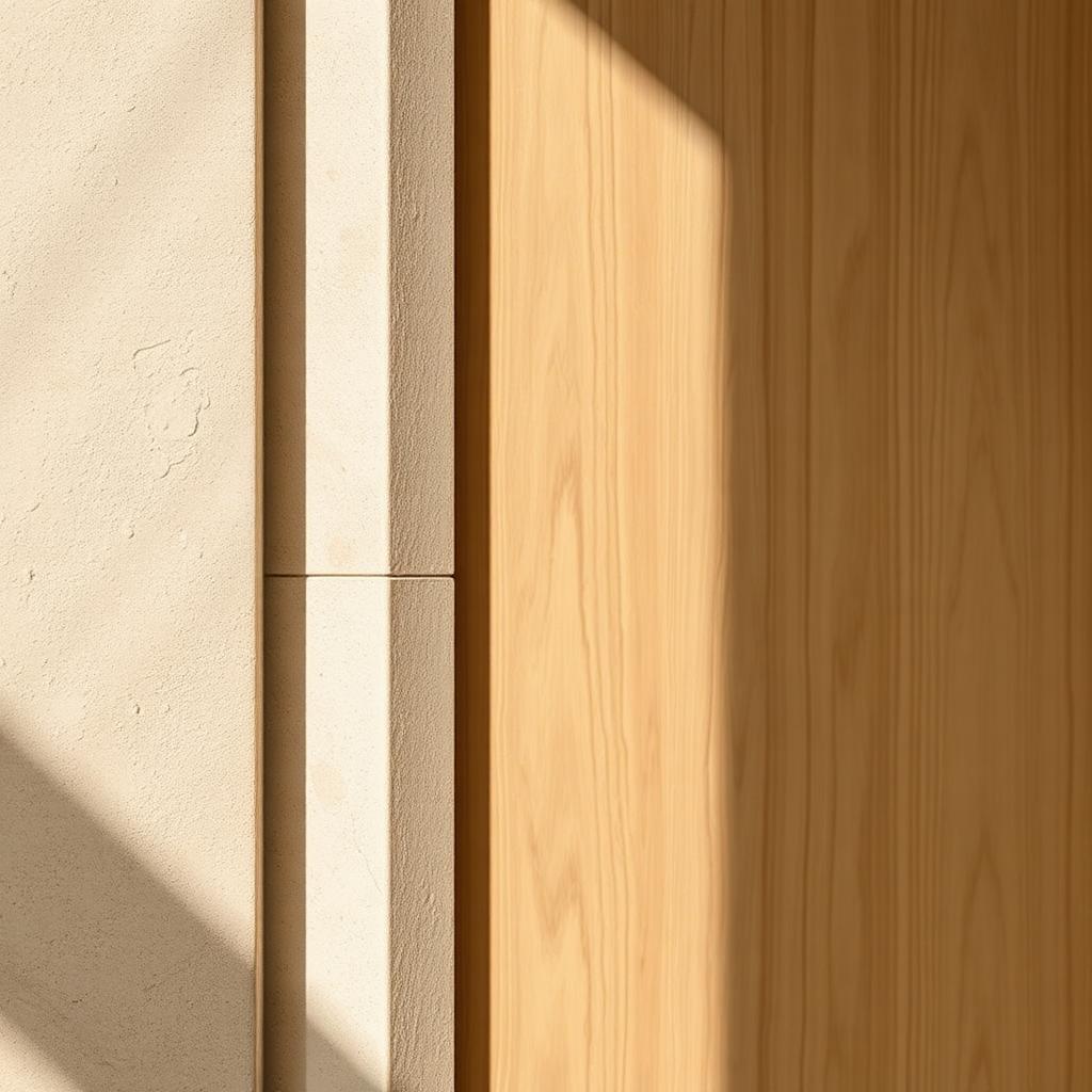 Detail material travertine dan kayu